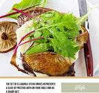 Trudeau Laguiole Steak Knives Set of 6 – Premium Stainless Steel Serrated Blades with Pakkawood Handles – Dishwasher Safe Steak Knife Set for Dinner, BBQ, or Gifting – Rustic Elegant Design