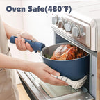 SENSARTE 24 Piece Ceramic Pots and Pans Set, Nonstick Detachable Handle Cookware, Induction Kitchen Cookware Set with Removable Handle, Healthy Non Stick for RV, Dishwasher＆Oven Safe, PFOA Free (Navy)