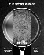 Nonstick Frying Pan Set, Non-Toxic Tri-Ply Hybrid Ceramic Skillet 3 Piece, 8, 10 & 12 Inch Stainless Steel Pans, PFAS/PFOA/PTFE Free, Metal Utensil Safe, Dishwasher & Oven Safe, Induction Compatible