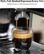 EUHOMY Espresso Machine with Grinder, 20 Bar Professional Espresso Coffee Maker for Home, with Milk Frother for Latte, Cappuccino & Barista-Style