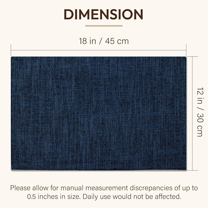 Blue Forest Placemats Set of 6, Dual-Layered Thickened Faux Linen Cloth Place Mats Heat Resistant Machine Washable Wrinkle Free Table Mats Indoor/Outdoor (Navy Blue)