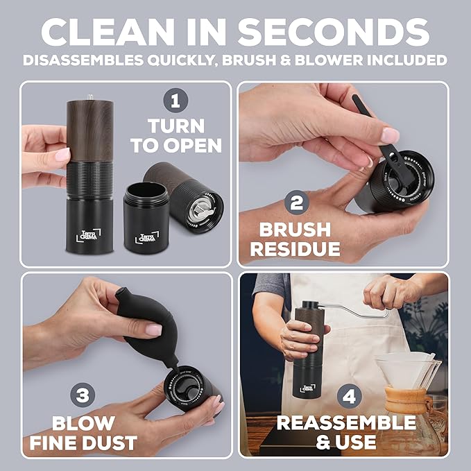 Manual Coffee Grinder With Stainless Steel Burr – Hand Coffee Grinder for Espresso Pour Over and French Press – Travel-Ready Design With Carry Case Brush and Blower