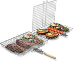 Sorbus Grill Basket - Stainless Steel Large Folding Barbecue Grilling Basket with Handle, Portable BBQ Accessories for Fish, Shrimp, Vegetables, Grilling Accessories, Gifts for Outdoor Cooking Camping (2 Pack)