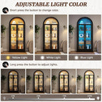 Arch Storage Cabinet with Tempered Glass Door, 71” Arched Display Floor Cabinet, 5 Tier Farmhouse Buffet with Storage for Dining Room, Living Room, Home Office or Kitchen(Black&Oak)