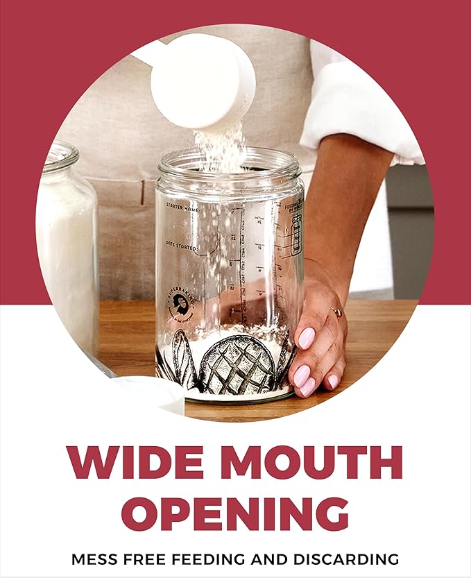 Superbaking Sourdough Starter Jar, Beginner Sourdough Starter Kit, 34oz Wide Mouth Sour Dough Glass Jar with Guides & Recipes, Sourdough Bread Baking Supplies, Sourdough Container Crock