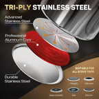 Tri-Ply Stainless Steel Pots and Pans Set 11-PC, 18/10 Stainless Steel Induction Cookware Set with Steamer Insert, Kitchen Cookware Sets with Stay Cool Ergonomic Handles, Dishwasher, Oven Safe