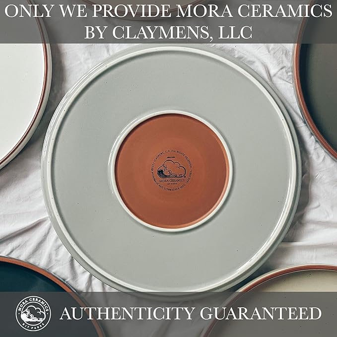 Mora Ceramic Flat Dinner Plates Set of 6, 10.5 in High Edge Dish Set - Microwave, Oven, and Dishwasher Safe, Scratch Resistant, Modern Dinnerware- Kitchen Porcelain Serving Dishes - Earl Grey