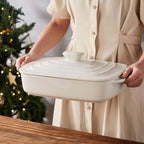 Large Ceramic Casserole Dish with Lid, 4.0 Quart Covered Rectangular Stoneware Baking Dishes for Oven, Deep 9x13 Inch Lasagna Pans for Baking and Serving, Perfect for Christmas Gifts, White