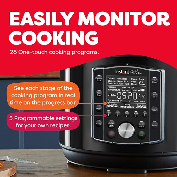 Instant Pot Pro (8 QT) 10-in-1 Pressure Cooker, Slow Cooker, Rice/Grain Cooker, Steamer, Sauté, Sous Vide, Yogurt Maker, Sterilizer, and Warmer, Includes App With Over 800 Recipes, Black