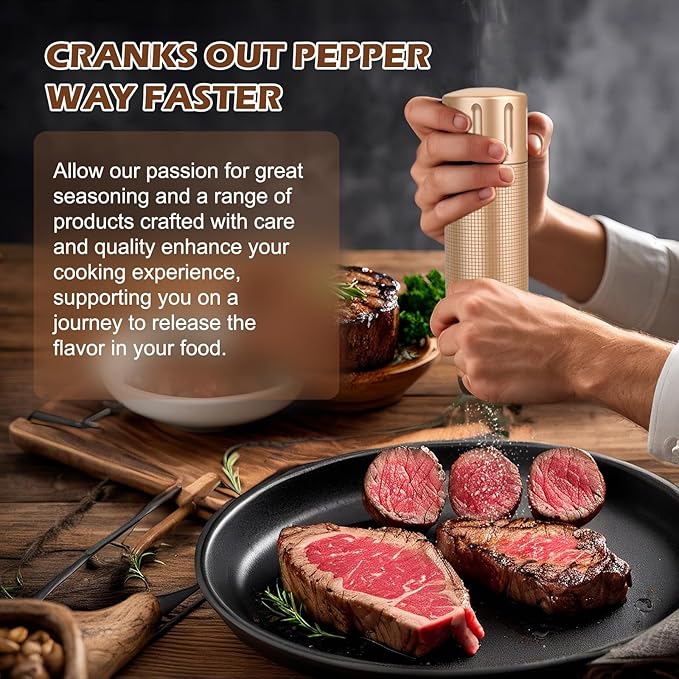 USB Rechargeable Salt and Pepper Grinder Set Electric Pepper Grinders Automatic Pepper Mills Salt Shaker Adjustable Coarseness Large Capacity One Hand Operation (GOLD)