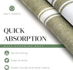 Salt Earth Kitchen Towels Cotton Dish Towel Size 24x14 Inches Set of 4 100% Ring Spun Cotton Absorbent Quick Dry Herringbone Weave Lint Free Washable Dishcloth Hanging Loop Color White & Green Stripe