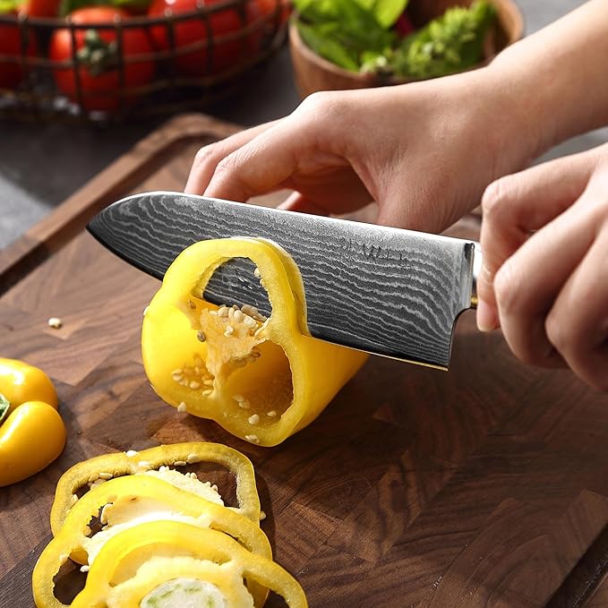 Wakoli MIK Damascus 4-Piece Knife Set – Japanese Style Kitchen Knives | Genuine Damascus Steel Blades with VG10 Core | Ergonomic Micarta Handles | Professional Chef Knife Set in Gift Box