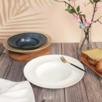 Pasta Plates with Rim 12 oz, Soup Bowl Pasta Bowl Set of 2, Shallow Bowl Plate, Ceramic Wide Rimmed Soup Bowl, Best choice for high-end restaurants, hotels, and foodies,11 Inch Beige