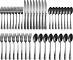 Floral 40 Pcs Black Silverware Set for 8, Food Grade Stainless Steel Flatware Set with Rose Flower Embossed Design, Eating Utensils Sets Include Fork/Knife/Spoon, Reusable Cutlery Set, Dishwasher Safe