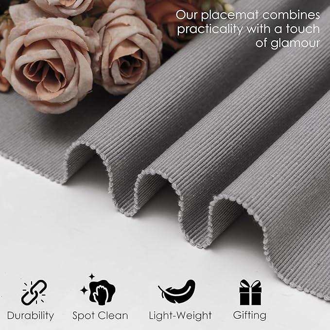 Cloth Placemats Set of 4, Cotton Blend Durable Layered Table Mats, Non-Slip Wrinkle Free Place Mats for Dining Table, Easy to Clean (Frost Gray, 13x19 Inch)