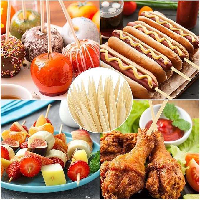HANSGO 6.25" Natural Bamboo Skewers, Wooden Skewers for Appetizers, Grilling, Kebab, Cocktail, Caramel Apple, Chocolate Fountain, Φ=5mm, Perfect for Holiday Party, Baking Decorating, Stocking Stuffers