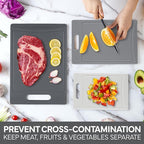 COOK WITH COLOR Non-Slip Cutting Board Set – Kitchen Essentials with Easy Grip Handle for Meat, Veggies, and Fruits, 3 Cutting Boards, Gray