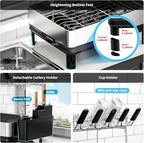 Dish Drying Rack, 2 Tier Large Dish Rack, Stainless Steel Dish Drainer for Kitchen Counter, Dishes Rack with Automatic Drainage, Utensil Holder,Cups Holder,Space Saving Kitchen Organizer,Black