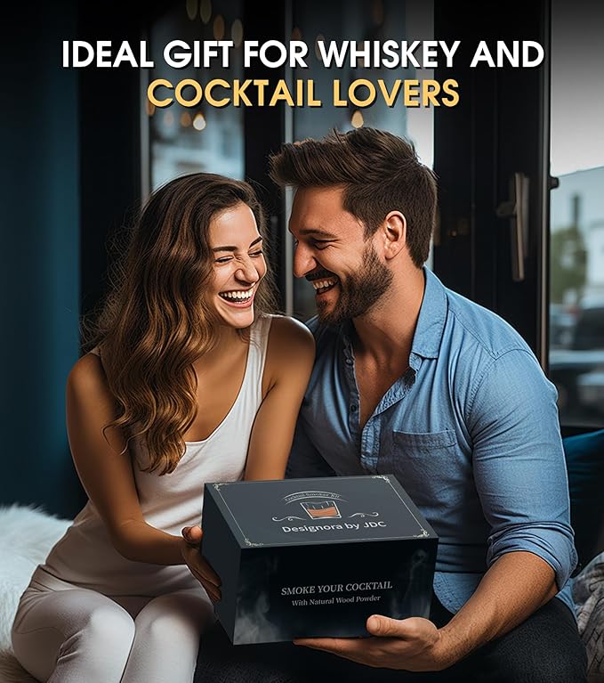 Electric Cocktail Smoker Kits with 6 Wood Chips, Whiskey Smoker Kit with Built-in Lighter, Old Fashioned Bourbon Drinking Smoking Kit, Gifts for Dad Husband Men Father Whiskey Lovers, No Butane Needed