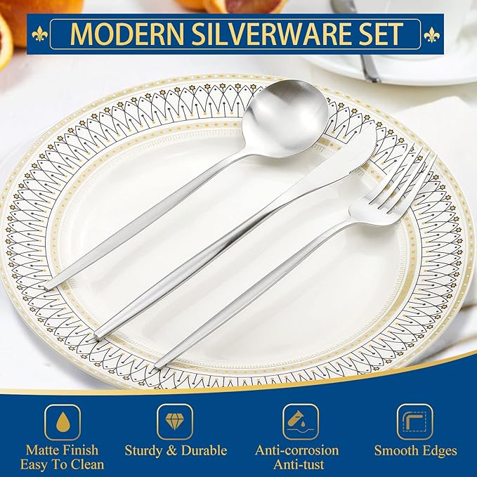 Silverware Set for 4, 20 Piece Flatware Set, Cutlery Tableware set Include Spoons And Forks Set, Stainless Steel Utensil Set, Matte polished Finish, Dishwasher Safe
