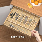 WelFurGeer Solid Birch Wood Silverware Drawer Organizer, Wooden Cutlery Drawer Organizer, Utensil Tray for Kitchen Drawers, Kitchen Utensil Organizer for Silverware, Flatware, Spoons, Forks, Knives