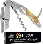Hicoup Wine Opener - Professional Corkscrews for Wine Bottles w/Foil Cutter and Cap Remover - Manual Wine Key for Servers, Waiters, Bartenders and Home Use - Stainless Steel with Bai Ying Wood Inlay