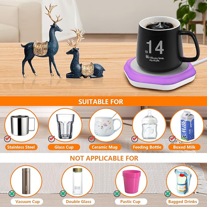 Smart Beverage Heating Plate Candle Wax Cup Warmer Electric Thermostat Coaster for Hot Coffee Milk Tea Water Cocoa Desk Home Office Use Christmas Birthday Gift Auto Shut Off White