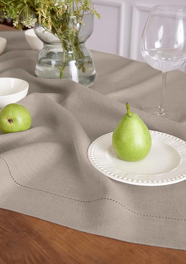 Solino Home Natural Linen Tablecloth 52 x 52 Inch - 100% Pure Linen Square Table Throw - Classic Hemstitch, Machine Washable Table Cloth for Summer, Fall, Autumn