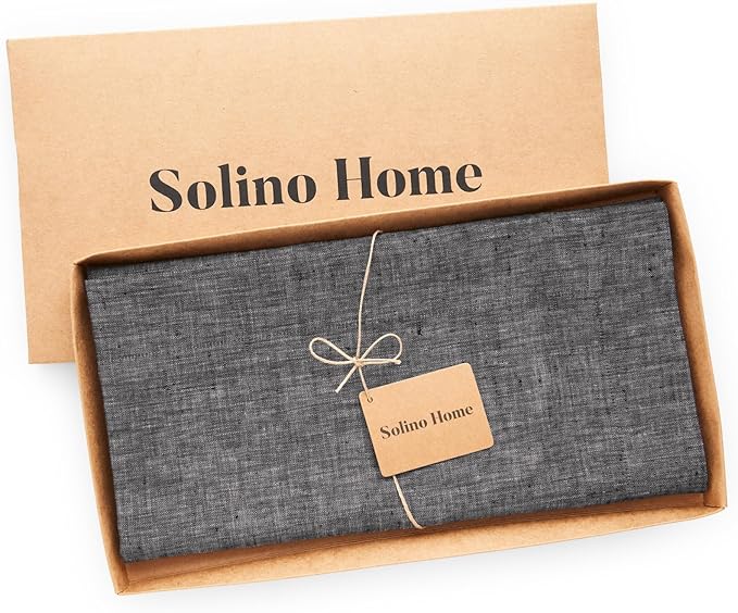 Solino Home Linen Cloth Tablecloth 52 x 52 Inch - 100% Pure Linen Chambray Black Square Tablecloth - Athena, Machine Washable Table Throw for Summer, Fall, Autumn, Halloween