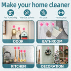 Antimbee Suction Hooks, 5 Pack Clear Hanger, Removable Small Suction Cups for Shower, Bathroom, Glass, Door, Windows, Kitchen - Up to 11 lbs on Smooth Surface - 2 Hooks Design (Transparent Pink)