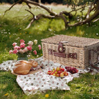 Picnic Basket Set for 4 with Waterproof Blanket Mat Insulation Bag Wicker Classic Vintage Retro Red Plaid Gift for Wedding Birthday Summer Camp Outdoor Camping Beach Travel Christmas
