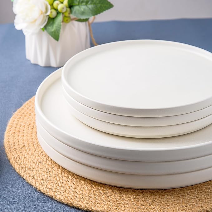 AmorArc Stoneware Dinnerware Sets for 6,Reactive Ceramic Plates and Bowls Set,Highly Chip and Crack Resistant | Dishwasher & Microwave Safe | Round Dishes Set Service for 6 (18pc),Matte White