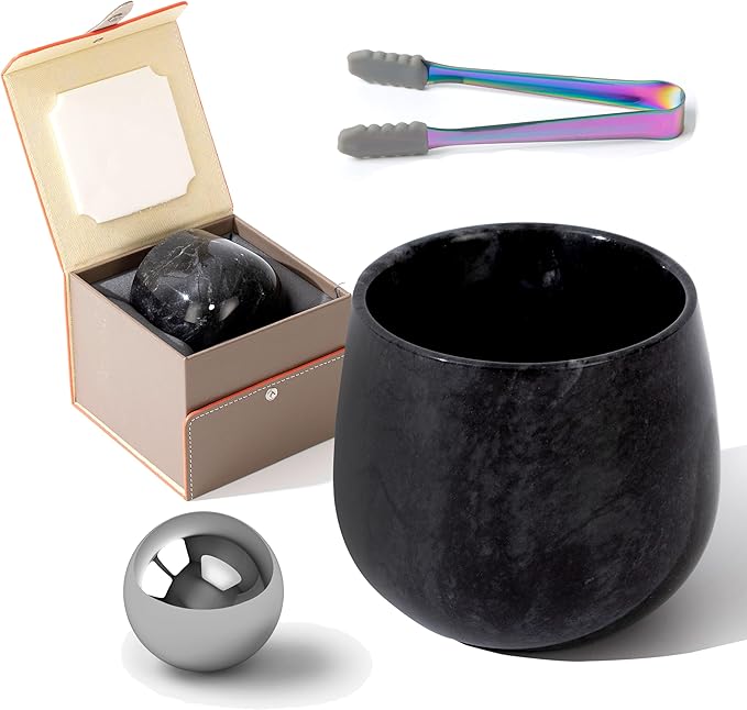 Marble Whiskey Glasses, Bourbon Gifts for Men, Old Fashioned Bourbon Drinking Glass Freezable, Christmas, Anniversary, Birthday Gifts(1 Black)