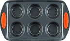 Rachael Ray Yum-o! Nonstick Bakeware Oven Lovin’ Cups Muffin Pan, 6-Cup, Gray with Orange Handles