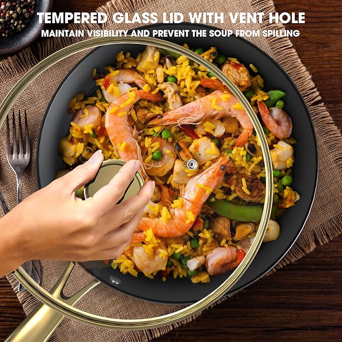 imarku Non Stick Frying Pans, Frying Pan with Lid 2Pcs - 10 Inch and 12 Inch Long Lasting Nonstick Frying Pan Cast Iron Skillets, Frying Pans Nonstick with Lid, Chrismas Gifts for Women and Men