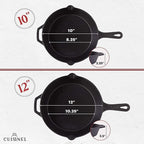 Cuisinel Cast Iron Skillets Set - 4-Piece Chef Pans - 6" + 8" + 10" + 12"-Inch + 4 Heat-Resistant Handle Holders - Pre-Seasoned Oven Safe Cookware - Indoor/Outdoor Use - Grill, Stovetop, BBQ Safe