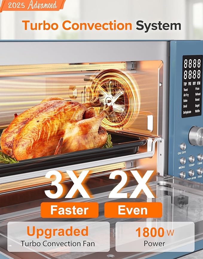 Nuwave Bravo Pro Smart Air Fryer Toaster Oven Combo, Airfryer Convection Oven Countertop, 10-in-1 Functions with Quicker & Even Crisp Technology, 1800W, 50-450°F, PFAS-Free, 21QT, Cozy Blue