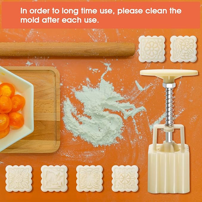 Luxiv Moon Cake Mould 50g, 12 PCS Pattern Hand-Pressure Mooncake Molds for Mid-Autumn DIY Pastry Tool 2 Set with 6pcs Round Flower Mooncake Mode and 6 Pcs Square Pattern Mooncake Mould (White, 50g)