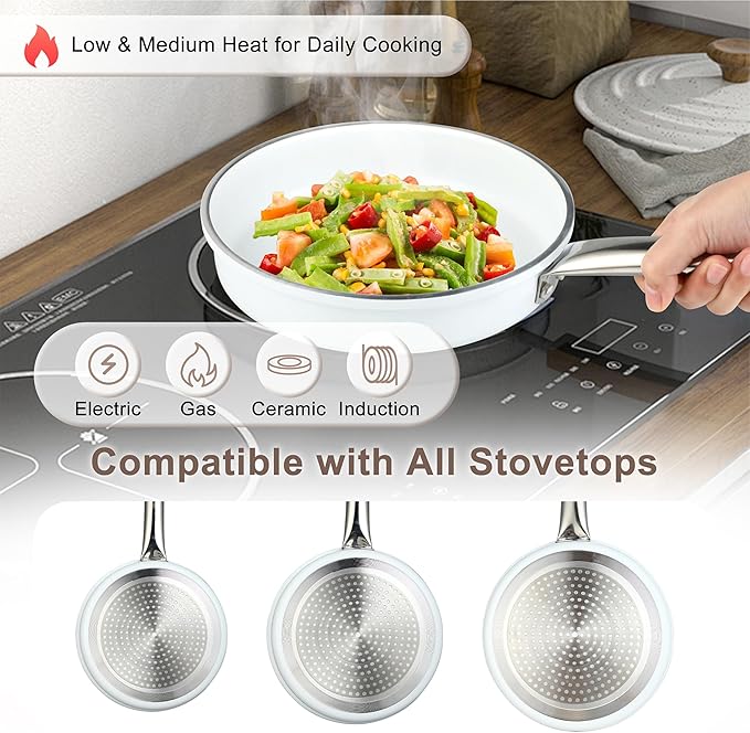 5Pcs Nonstick Cookware Set, Aluminum Nonstick Pots and Pans with Glass Lids, All Stovetops Compatible, Non-toxic Healthy Kitchen Cooking Sets, PFAS and PFOA Free