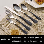 20-Pieces Black Silverware Sets for 4,Black Handle Stainless Steel Cutlery Set, Include Forks Spoons and Knives Set, Dishwasher Safe Utensil Sets for Home Restaurant