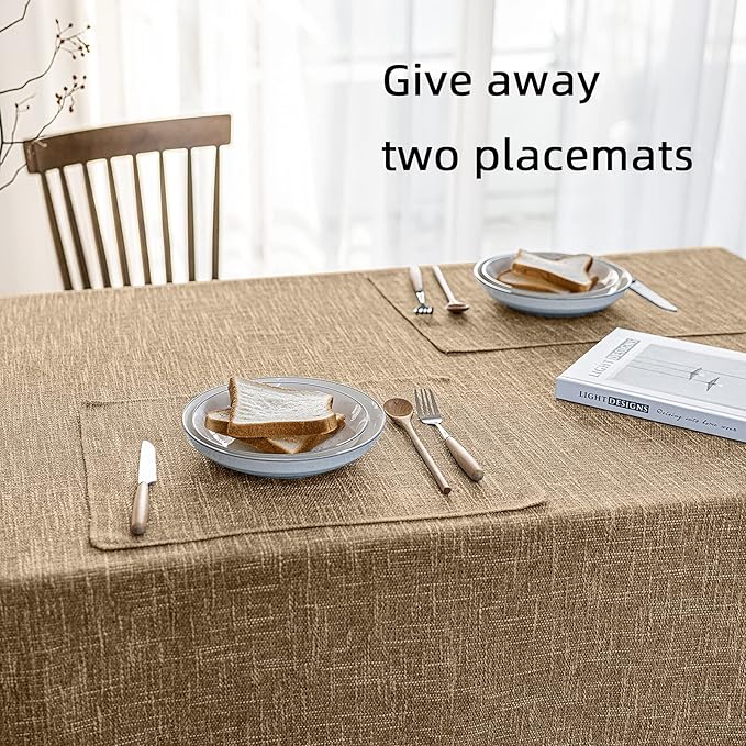 Waterproof Cotton Linen Tablecloths Rectangle Dining Table Cloth, Wipe Clean Indoor & Outdoor Table Cover for Buffet Party, Holiday Dinners and Banquets, Wrinkle Resistant（54"x102"） Coffee