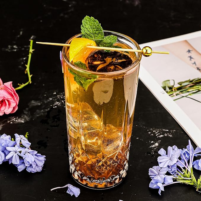 Drinking Glasses Set of 6 - Highball Glasses - 11 oz Tall Water Glass Sets - Glassware for Bar Mixed Drink Cocktail, Juice, Mojito, Iced Tea