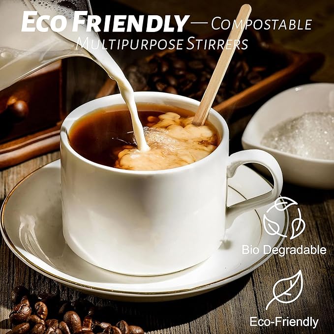 ANTETOK Wooden Coffee Stirrers - Coffee Stir Sticks 7.5 Inch,100pcs Disposable Birch Wood Coffee/Beverage Stirrers,Swizzle Drink Sticks,Coffee Bar Accessories