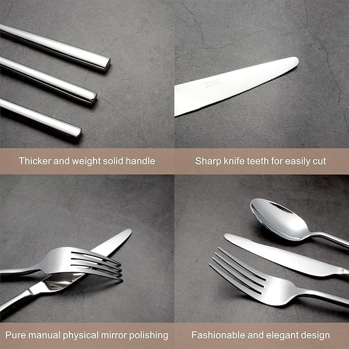 Silverware Set, 20-Piece Flatware Cutlery Set Service for 4, Heavy Duty Titanium Coating Modern Design, 18/0 Stainless Steel Utensils, Dishwasher Safe