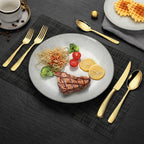 Lemeya 20-Piece Hammered Gold Silverware Set for 4 with Serrated Forging Knives,18/10 Stainless Steel Modern Flatware Set,Unique Cutlery Set Spoons and Forks Set,Mirror Polished,Dishwasher Safe