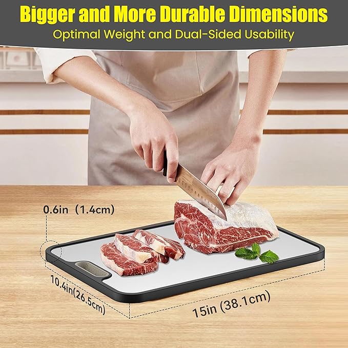 QUENTRO Titanium Cutting Board – Double Sided Chopping Board – Easy to Clean, Dishwasher Safe – Ideal for Kitchen, BBQ, Camping & Outdoor Use – 15.15”×10.43”