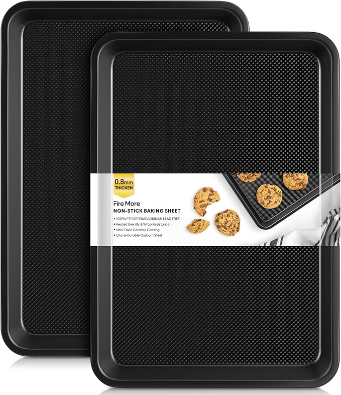 2 Pack Cookie Sheets for Baking, Ceramic Half Baking Sheet Pans Set, Thicker Carbon Steel Baking Sheets Non Stick, 17.5 x 13 Inch Baking Trays for Oven