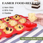 2 Pcs Heart Shaped Muffin Pan with Metal Reinforced Frame 12 Cup Nonstick Silicone Heart Cake Mold for Baking 2.5 Inch Cupcake Tray (Red)