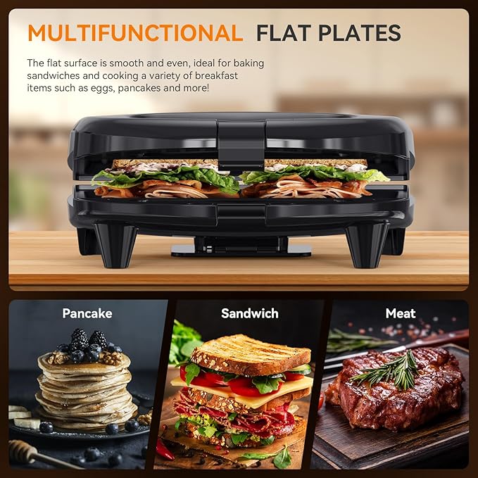 OSTBA Sandwich Maker, 2 Slice Grilled Cheese Maker with Non-stick Flat Plates, Indicator Lights, Cool Touch Handle, Easy to Clean and Store, 750W