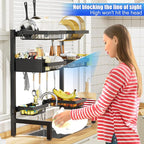 SNSLXH 3 Tiers 6 Baskets Dish Drying Rack, 24.8"-35.4",Over Sink Dish Drying Rack, 3-Tier Large Sink Rack for Kitchen, Extensible and Adjustable, Saving Kitchen Space